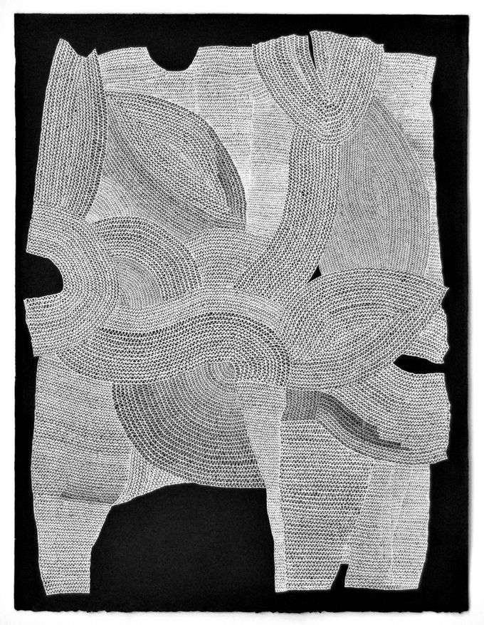 Uden titel, 2015, hvid tusch på sortgrunderet papir, 92 x 74 cm. - 7.500 kr. (indrammet)