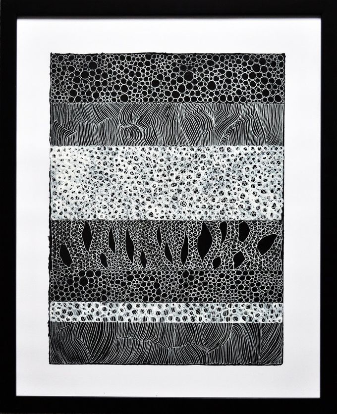 Uden titel, 2018, sort og hvid tusch papir, indrammet 53 x 43 cm. - 3.200 kr.